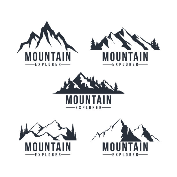 黑白相间的山地探险标志图片下载