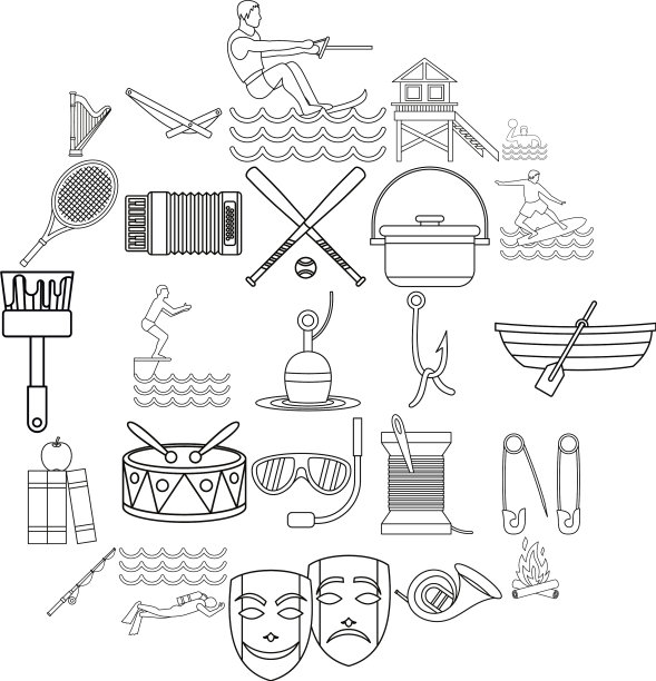 水上游戏的图标设置轮廓风格图片下载