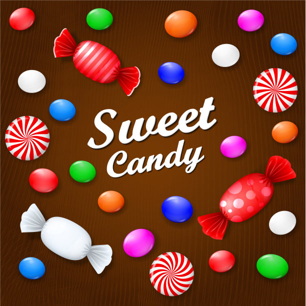 彩色糖果上有棕色的糖果和棒棒糖图片下载