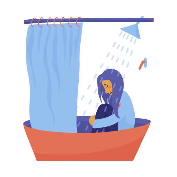 年轻的女孩穿着衣服坐在浴室里图片下载