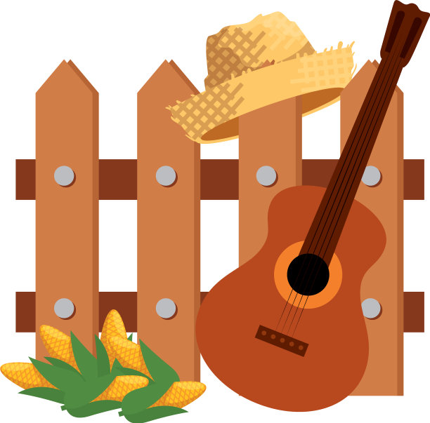 木栅栏和吉他和园丁草帽图片下载