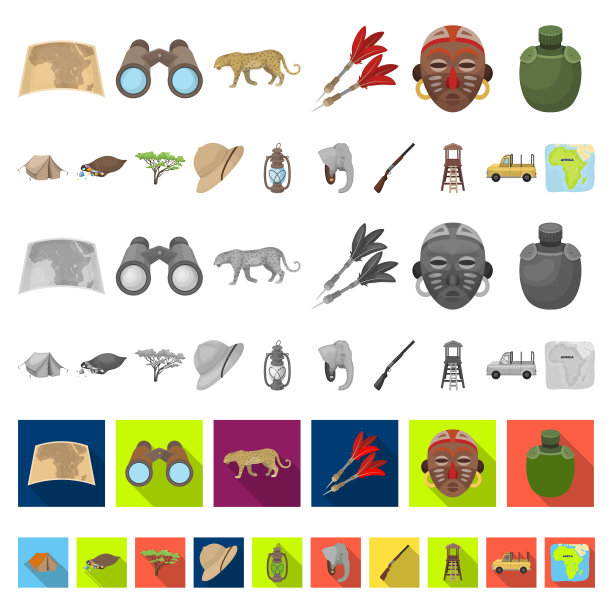 非洲狩猎卡通图标集合图片下载