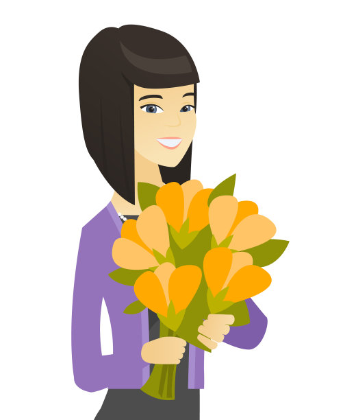 亚洲商人手持花束图片下载