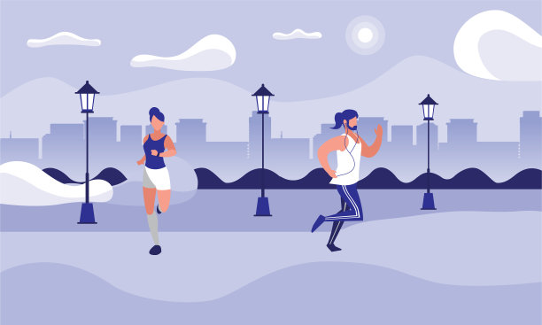 运动员夫妇在公园里跑步图片下载