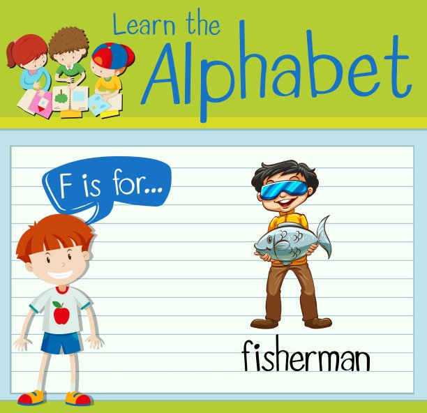 识字卡片上的字母F代表渔夫图片下载