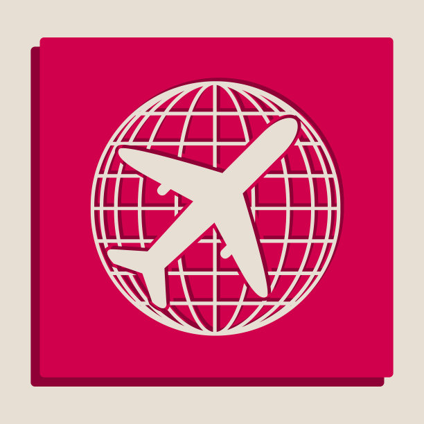 地球与飞机旅行标志（灰度图）图片下载
