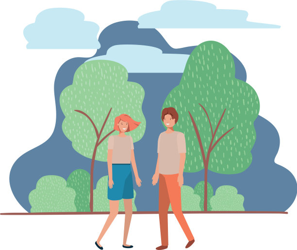 年轻夫妇与景观头像的角色图片下载