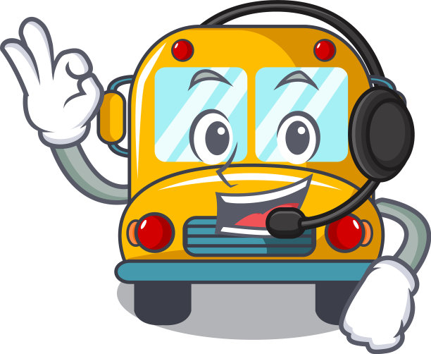 带耳机的卡通校车吉祥物图片下载