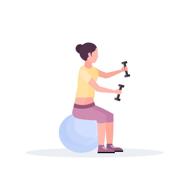 运动女人坐着健身球女孩抱着图片下载