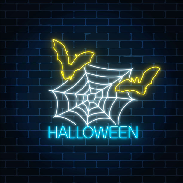 霓虹灯的万圣节横幅设计与图片下载