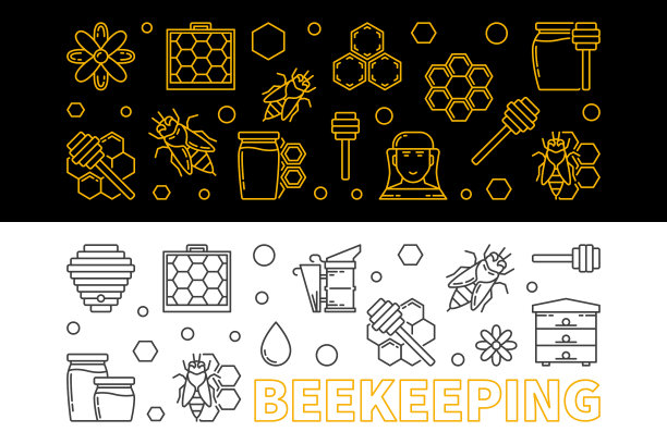 套2个养蜂轮廓水平图片下载