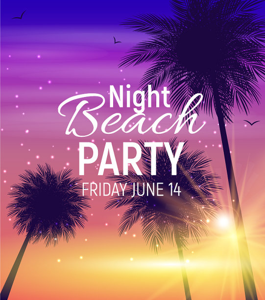 夏日夜晚海滩派对海报热带自然图片下载