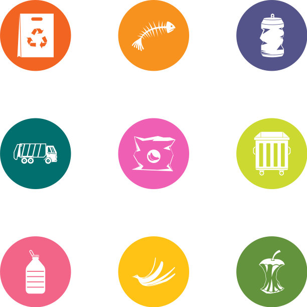 食物浪费图标设置扁平风格图片下载