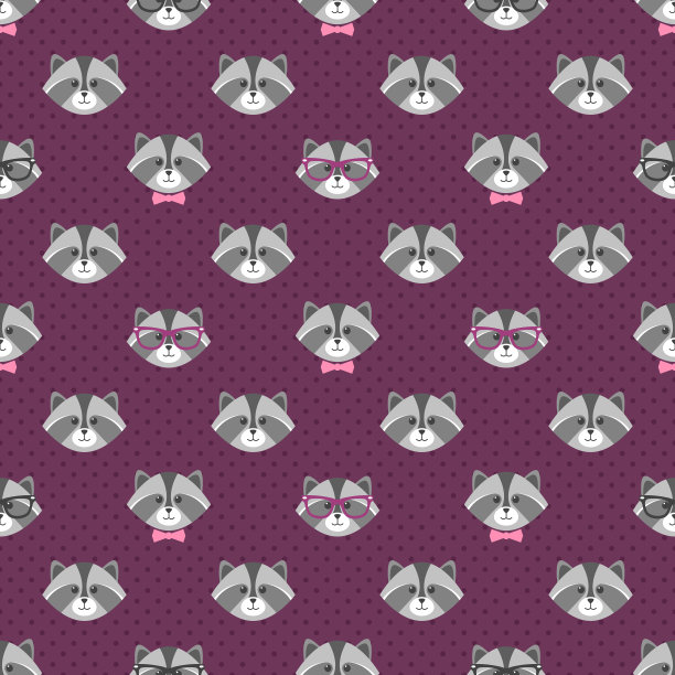 图案与可爱的卡通浣熊与眼镜图片下载