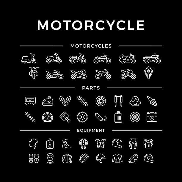 一套摩托车相关线图标图片下载