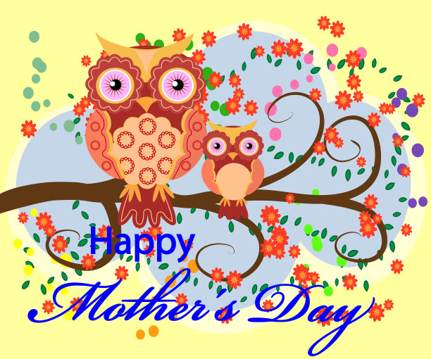 母亲节贺卡猫头鹰妈妈和一个图片下载