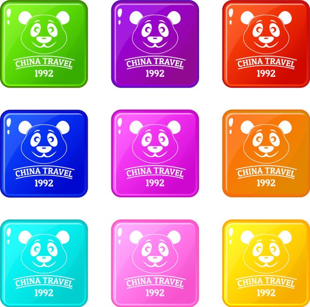 中国动物图标套装9种颜色的集合图片下载