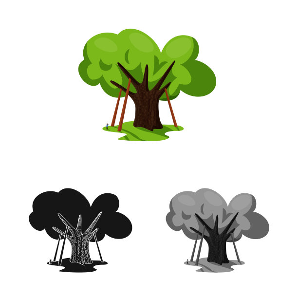 孤立对象橡树和树标志设置橡树图片下载