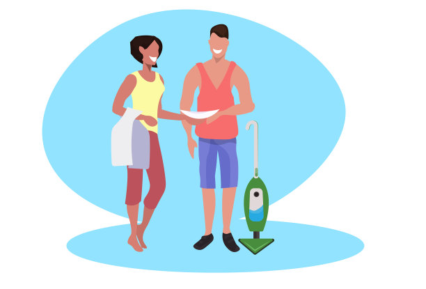 男人在用吸尘器打扫地板图片下载