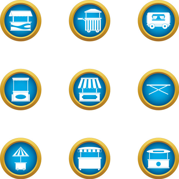 街道摊位图标设置扁平风格图片下载