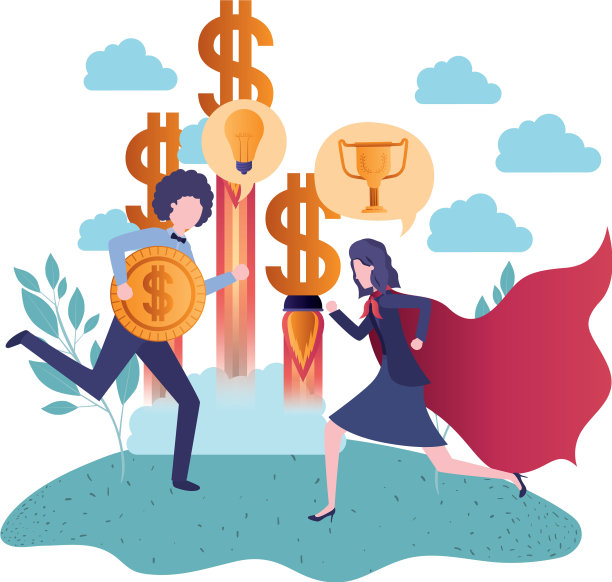 商业夫妇与英雄斗篷和图标集图片下载