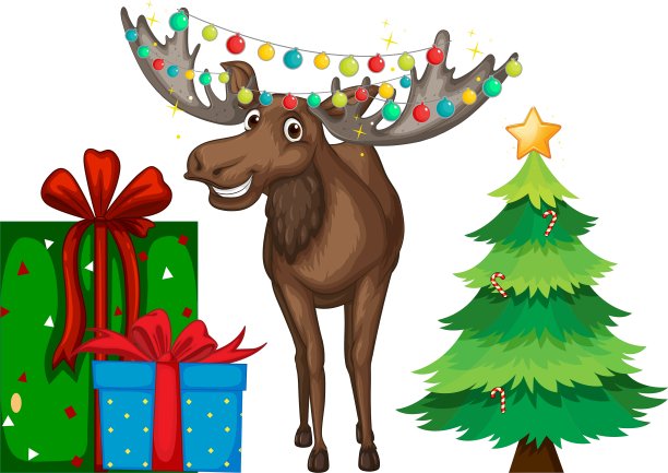 驯鹿和圣诞树的圣诞主题图片下载