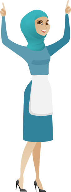 年轻的穆斯林清洁工举起手臂站在那里图片下载