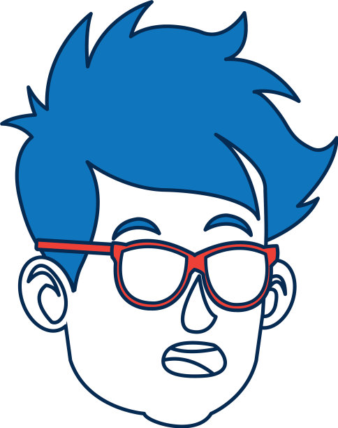 男人卡通与蓝色头发的脸肖像图片下载