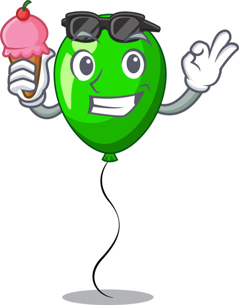 吉祥物左上角有一个冰淇淋绿色的气球图片下载