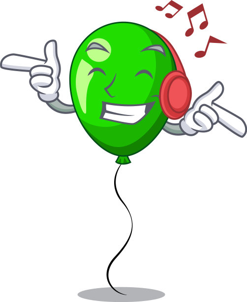 听音乐的绿色气球与卡通丝带图片下载