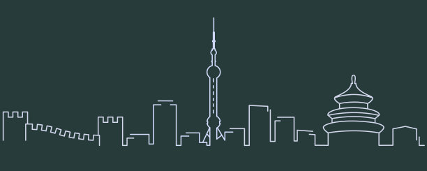 中国简单线条的天际线和地标剪影图片下载