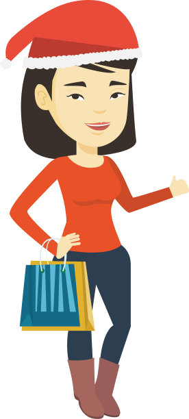戴着圣诞帽的女人在买圣诞礼物图片下载