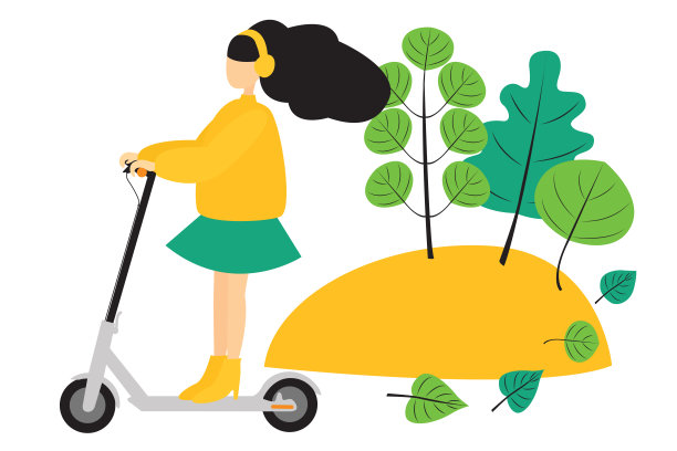 在公园里骑电动车的女人。明亮的矢量插图孤立在白色背景上。图片下载