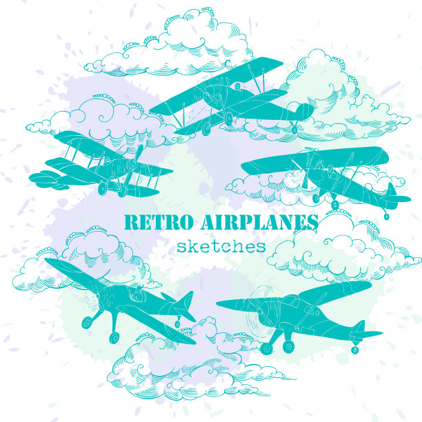 背景与复古飞机和云图片下载