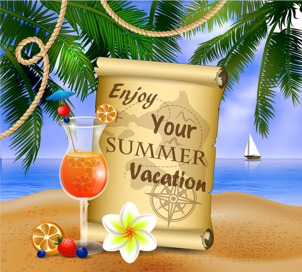 热带背景的海盗藏宝图图片下载