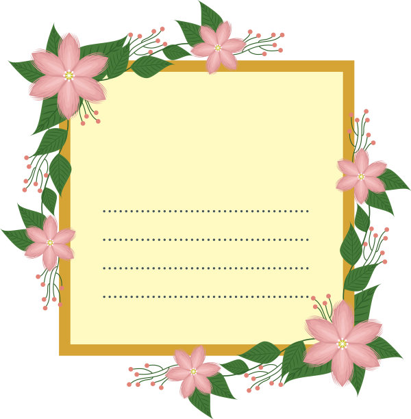 用鲜花和树叶装饰的明信片图片下载