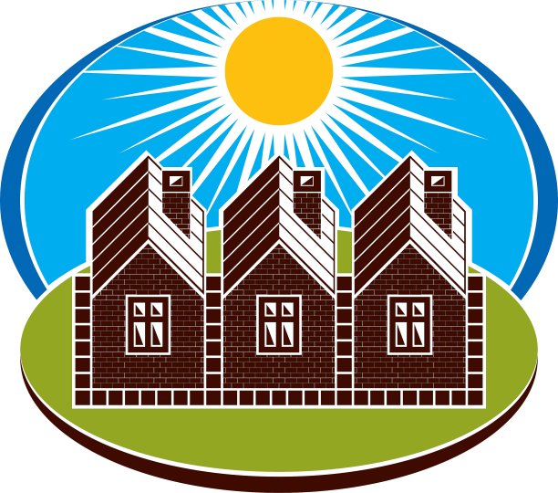 明亮的乡村别墅和阳光明媚的景观别墅图片下载