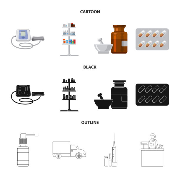 药房和医院标识设置的孤立对象图片下载