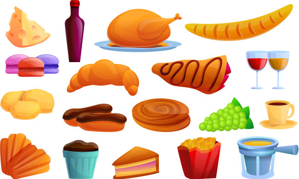 法式美食图标设置卡通风格图片下载