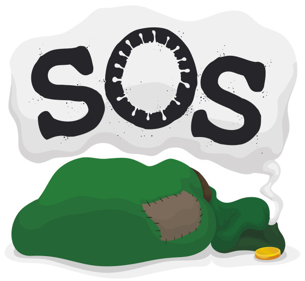 由于COVID-19大流行，带补丁请求帮助的可怜钱袋图片下载