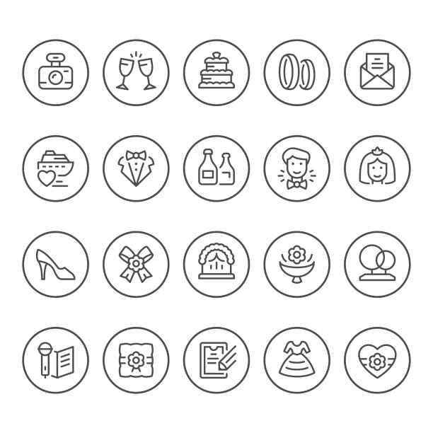 设置圆形线婚礼的图标图片下载