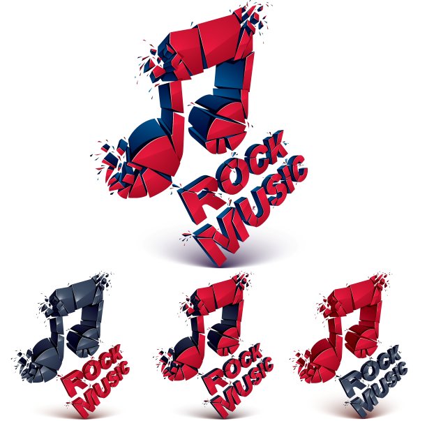 一套红色和黑色的3d音符创建图片下载