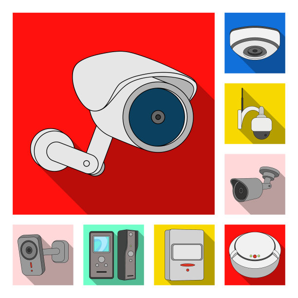 闭路电视和摄像机的孤立对象符号集图片下载