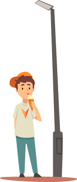 可爱的男孩站在旁边吃冰淇淋图片下载