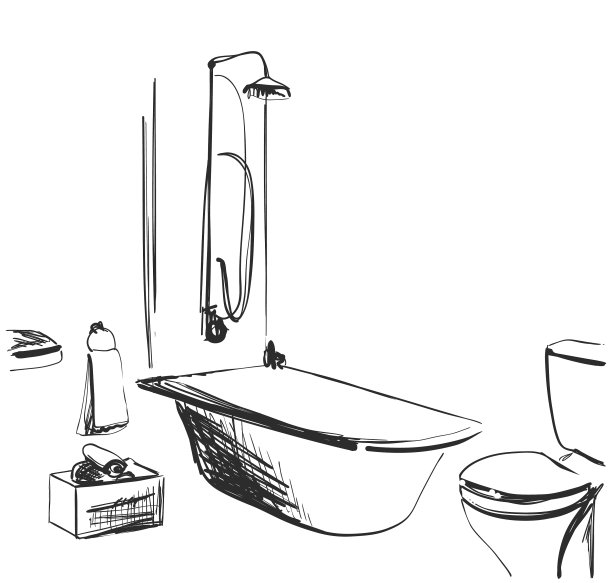 手绘家居浴室室内素描图片下载