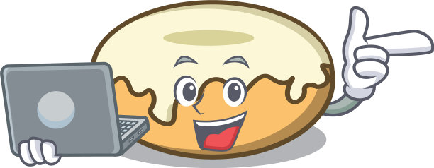 带着笔记本电脑的甜甜圈和卡通人物图片下载