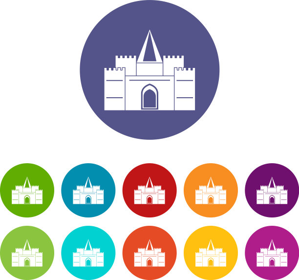 住宅大厦与塔图标设置平坦图片下载