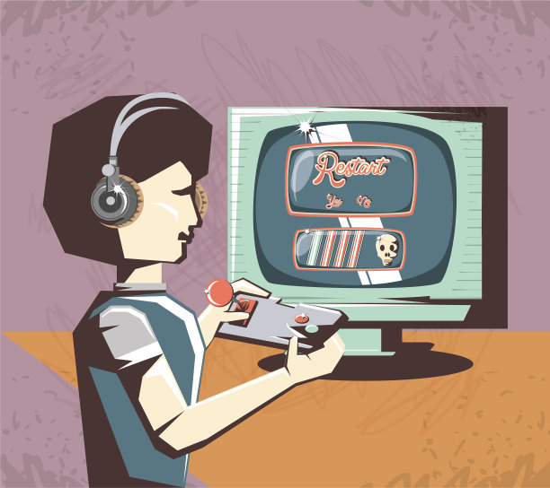 玩复古游戏的女人图片下载