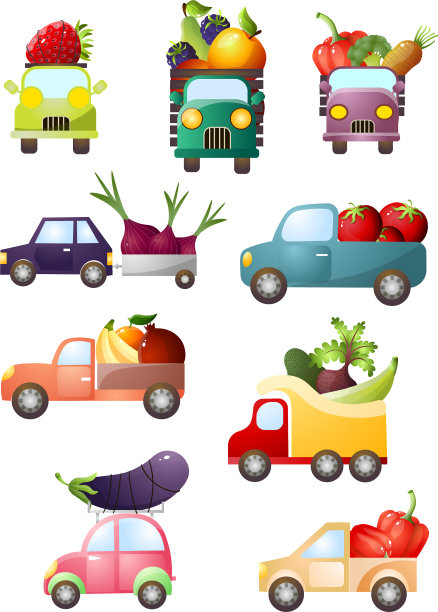 把五颜六色的玩具车和新鲜的蔬菜和图片下载