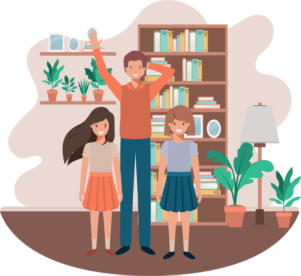 父亲和女儿在客厅的化身图片下载